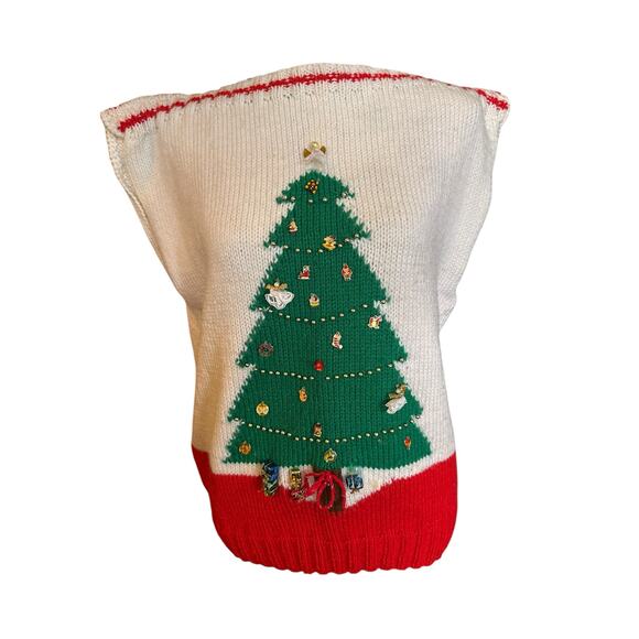 Vintage Handcrafted Ugly/Tacky Christmas Tree Sweater Vest Size M (Unbranded) - Picture 1 of 8